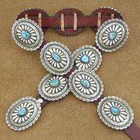 Native American Turquoise & Nickel Silver Concho Belt  