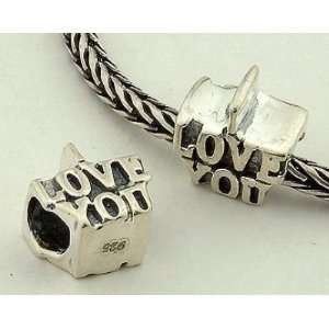  925 Sterling Silver European Style Antique Silver  I Love You 