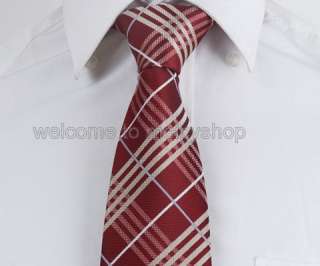 1PC New Checkers Plaid 100% Jacquard Woven Silk Mens Handmade Necktie 