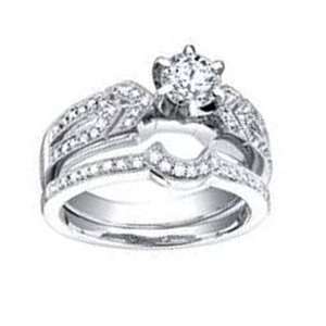  1 1/5 Carat Diamond 18k White Gold Bridal Set Ring 