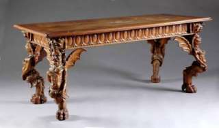 ANTIQUE: ITALIAN BAROQUE STYLE WALNUT LIBRARY TABLE LATE 19TH CENTURY