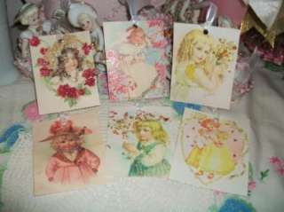 Set of 6 Maud Humphrey Pretty Little Girls Gift Tags Ornaments 