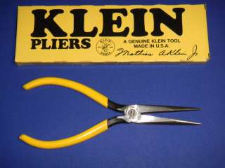 Vintage Klein D301 7 Standard Long Nose Pliers Knurled Jaws Yellow 