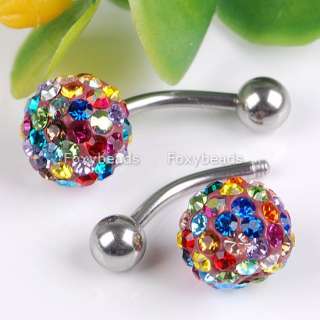 COLORFUL CZ CRYSTAL BALL BELLY BUTTON NAVEL RING CUTE  