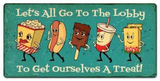 Lets All Go To The Lobby dancing snacks cute retro large metal sign 