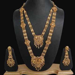 GOLD PLATED BRIDAL NECKLACE SET BOLLYWOOD INDIA JEWELRY SAREE 