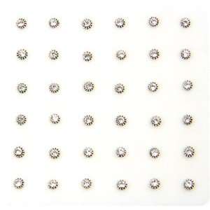 925 Sterling Silver Nose Studs with Handset Clear CZs   Set of 36 