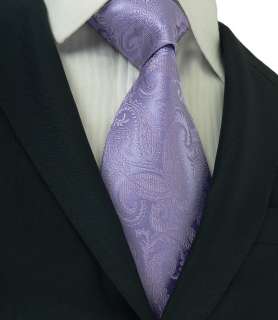 Landisun Purple Paisley Silk Tie Set: Tie+Hanky+Cufflinks Collections 