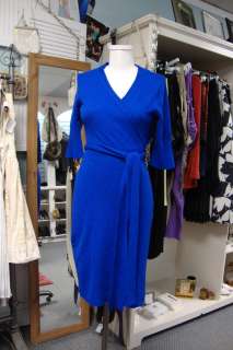 DIANE VONFURSTENBERG Blue Cashmere Wrap Dress Medium  