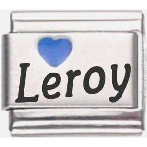    Leroy Dark Blue Heart Laser Name Italian Charm Link Jewelry