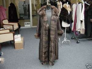 Fox BROWN SABLE HOOD 53 FUR LINED RAINCOAT mink coat  