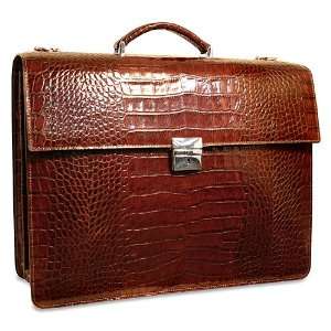   Croco Triple Gusset Flapover Leather Briefcase
