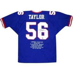 Lawrence Taylor Autographed Embroidered Custom Stat Blue Jersey 