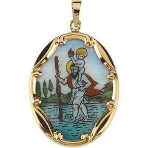  14k Gold And Porcelain Saint Christopher Medal: Jewelry