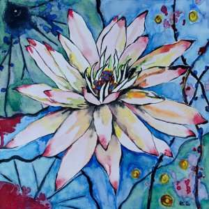 Water Lily Original Painting for Sale Pink Waterlily Flower Artwork on 