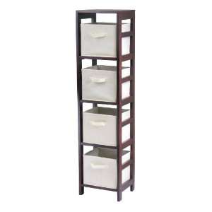   Storage Shelf with 4 Beige Fabric Foldable Baskets: Home & Kitchen