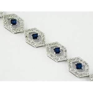   Diamond & Sapphire Bracelet in 14K White Gold (TCW 3.05). Jewelry