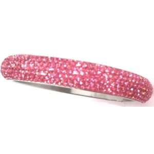 : Pave Crystal Stainless Steel Slip on Bangle With Rose Pink Crystals 
