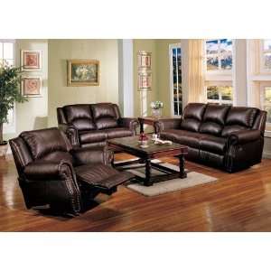  Leather Match Sofa Set   3 Piece in Genuine Brown Bonded Leather 