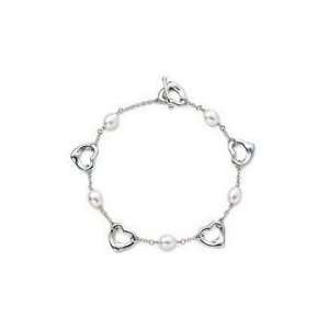   Sterling Silver Open Heart Pearl Bracelet  Silver Jewelry