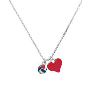  3 D Red, White & Blue Volleyball and Red Heart Charm 