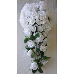  20 Vintage Rose Wedding Bouquet   White: Home & Kitchen