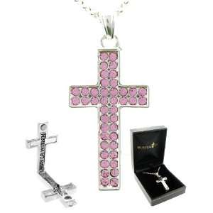  Prayer Within Pink Crystal Opening Cross Necklace w/ Gift 