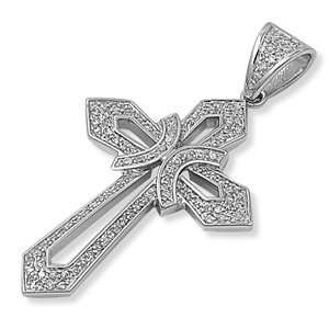  Sterling Silver & CZ Barbed Latin Cross Pendant: Jewelry