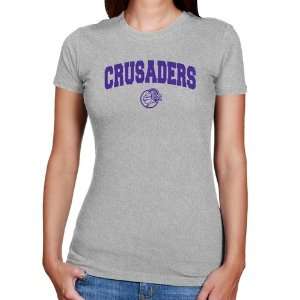  NCAA Holy Cross Crusaders Ladies Ash Logo Arch Slim Fit T 