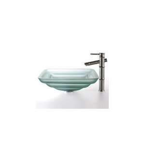  Kraus Oceania Frosted Square Glass Sink and Bamboo Faucet 