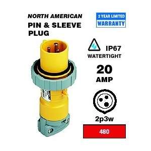   & Sleeve Plug 20 Amp 480 Volt 2P 3W NA Rated   Red
