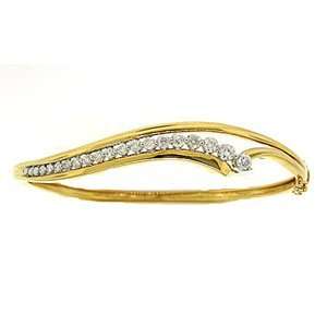 1 Carat Diamond 14k Yellow Gold Journey Bangle Bracelet 