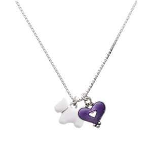  White Westie Dog and Translucent Purple Heart Charm 