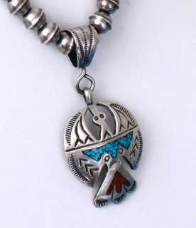 VINTAGE PEYOTE BIRD NECKLACE Navajo sterling silver beads and 