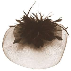  Big Flower Feather Bow Veil Fascinator Hair Clip/ Cocktail Hat   BROWN