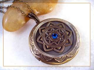 Sapphire Star Brass Picture Locket Pendant Necklace  
