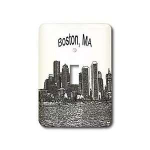 Sandy Mertens Massachusetts   Boston Downtown Skyline Line Art   Light 