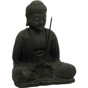  Statue/incense Hldr meditating Buddha Bk Stn 8.5in 