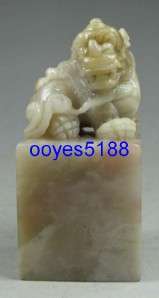 Vivid Chinese shoushan stone seal/stamp, carved foo dog  