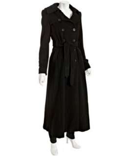 DKNY black wool blend Henley double breasted belted coat   