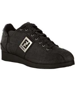Fendi black zucca spalmati canvas lace up sneakers   