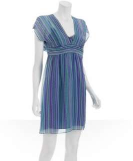 Shoshanna purple & green stripe chiffon dress  BLUEFLY up to 70% off 