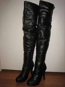 Faux Leather Round Toe Thigh High 5 Heel Boots ALL Sz  