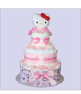 New Hello Kitty Girls Pink 3 Tier Diaper Cake Shower Center Piece 