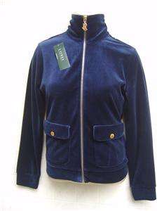   Lauren Womens Velvet S Zip Blazer Jacket Coat Small Navy Blue Pocket