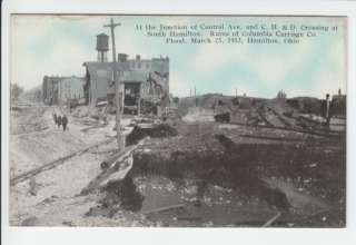 CH & D RR Railroad Crossing 1913 Flood Hamilton Ohio OH Old Postcard 