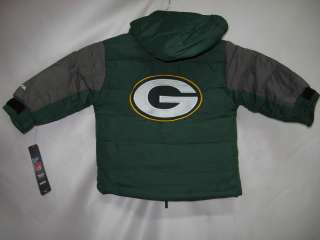 Green Bay Packers Green NFL Toddler Nylon Bubble Hood Jacket Size 3T 