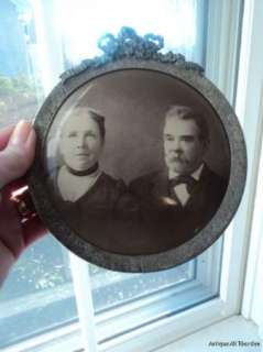 ANTIQUE Celluloid Button Photo of COUPLE in FANCY FRAME  