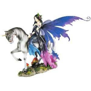  Beautiful Purple Winged Fairy On Unicorn Statue