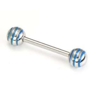  8g Steel Barbell with Pin Striped 6mm Balls  14g 1 7/8 